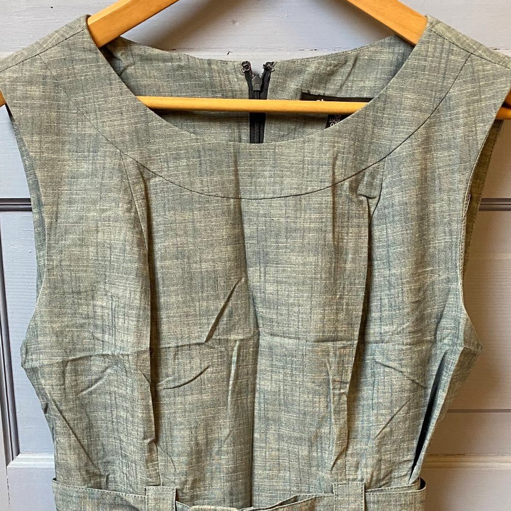Vintage belted sheath dress in gray-blue